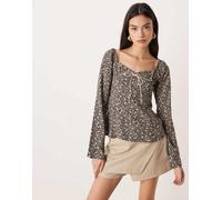 Nobody's Child - Winslet - Top a fiori con scollo a cuore smerlato e fiocco-Nero 42