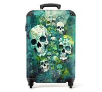 NoBoringSuitcases.com bagaglio a mano, trolley, valigia da 10 kg, rigida, leggera, valigie da viaggio per cabina, aereo, con 4 ruote girevoli, manico estensibile, 55x40x20 cm, Teschio Fiori Turchese