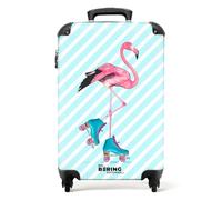 NoBoringSuitcases.com® Cartucce, Valigia rigida con rotelle, trolley, bagaglio a mano, 4 ruote, lucchetto TSA (Fenicottero rosa con pattini blu, 55x40x20 cm)