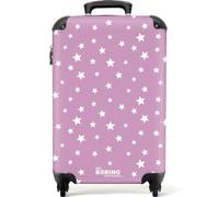 NoBoringSuitcases.com® Cartucce, Valigia rigida con rotelle, trolley, bagaglio a mano, 4 ruote, lucchetto TSA (Stelle bianche su sfondo viola, 55x40x20 cm)