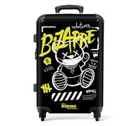 NoBoringSuitcases.com © Hartschalen-Koffer Trolley Rollkoffer Reisekoffer Handgepäck 4 Rollen, TSA Schloss (Cartoon-Bär mit Maske als Graffiti-Kunstwerk), (Mittelgroß 67x43x25 cm)