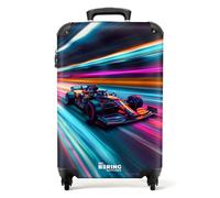 NoBoringSuitcases.com Valigia Bambini, Trolley Bambino, Valigia Per Bambini, Valigia 10 kg, TSA, Trolley Bagaglio a Mano 55x40x20 cm (Auto da Corsa - Neon multicolore)
