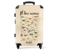 NoBoringSuitcases.com Valigia Bambini, Valigia Grande, Valigia Personalizzabile, Trolley Bambino, Con TSA, Valigia Bimbo, Valigia Grande 23 kg (67 cm - 72 L) (Alfabeto vintage con dinosauri - Seppia)