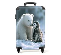 NoBoringSuitcases.com Valigia e Trolley per Bambini da Viaggio, 10 kg, Bagaglio a Mano 55x40x20 cm (Orso Polare, Pinguino - Bianco)