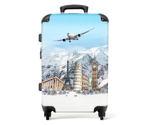 NoBoringSuitcases.com valigia grande 20-23 kg, media, trolley medio, rigida, rigido, da stiva, valigie grandi, bagaglio, leggera, medie rigide, con 4 ruote girevoli, 67 cm - 72 L, Aereo Neve