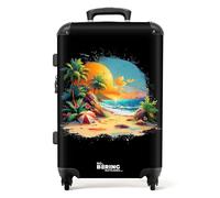 NoBoringSuitcases.com Valigia Grande Trolley Medio, Serratura TSA, 67cm - 72L, 23 kg, Leggera (Murale Spiaggia - Blu)