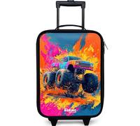 NoBoringSuitcases.com® Valigia Per Bambini Compatto 48x31x19 cm Bagaglio Ultraleggero Trolley A Mano Rigidi LED Ruote Valigie Bimbi - Ragazzo - Camion dei mostri - Colorato