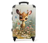 NoBoringSuitcases.com © Valigia per bambini Valigia bambino Valigia da viaggio Valigia per bambini a 4 ruote, serratura TSA (Giovane cerbiatto in un prato fiorito colorato), (Valgia media 67x43x25 cm)