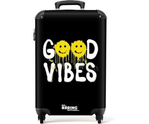 NoBoringSuitcases.com © Valigia rigida con ruote, trolley, bagaglio a mano, 4 ruote, lucchetto TSA (Citazione 'Good Vibes' come opera d'arte graffiti, 55x40x20 cm)