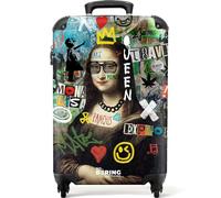 NoBoringSuitcases.com © Valigia rigida con ruote, trolley, bagaglio a mano, 4 ruote, lucchetto TSA (Mona Lisa circondata da graffiti colorati, 55x40x20 cm)
