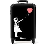 NoBoringSuitcases.com © Valigia rigida con ruote, trolley, bagaglio a mano, 4 ruote, lucchetto TSA (Ragazza con palloncino rosso a forma di cuore in bianco e nero, 55x40x20 cm)