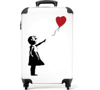 NoBoringSuitcases.com © Valigia rigida con ruote, trolley, bagaglio a mano, 4 ruote, lucchetto TSA (Ragazza con palloncino rosso su sfondo bianco, 55x40x20 cm)