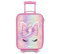 NoBoringSuitcases.com® Valigia Rosa Per Bambini Compatto 48x31x19 cm Bagaglio Ultraleggero Trolley A Mano Rigidi LED Ruote Valigie Neonato - Ragazze - Unicorno - Rosa