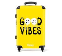 NoBoringSuitcases.com Valigia, Valigia Grande, Trolley Medio, Con TSA, Valigia Media, Valigia Media Rigida, Valigia 20 kg da Stiva, Valigia Grande 23 kg (67cm - 72L), (Citazione 'Good Vibes' - Nero)