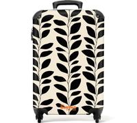 NoBoringSuitcases© Valigia Cabina Trolley Da Viaggio Bagaglio A Mano Aereo | 55x35x20 cm - Rigido Leggerissimo 4 Ruote Valigie Leggera Luggage Botanico - Disegno - Nero - Beige