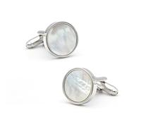 NOBRIM Gemelli in argento sterling solido con madreperla rotondi in ottone, Uomo Polsino francese, Gemelli personalizzati per uomo per camicia d'affari