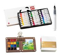Noce Acquerelli da Viaggio 15 Griglie Tavolozza per Dipingere Magnetico Kit Pittura Include 24 Colori un Blocco da Disegno Pennelli e un Raccoglitore Set da Viaggio Portatile Pieghevole