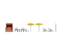 NOCH Accessori da spiaggia, modello con poltrona da spiaggia, sedie a sdraio e ombrelloni per scartamento H0 in scala 1:87