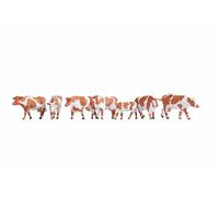 NOCH Mucche, Marrone-Bianco, Handkoloriert per Modellismo H0, Set Con 7 Figure