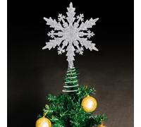 NOCHME Puntale per albero di Natale a forma di fiocco di neve, super lucido con glitter, 14 x 23 cm, un top abbagliante per il tuo albero di Natale