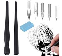 NOCHME Set di penne a immersione per disegno artistico, 2 penne a inchiostro per manga, 5 pennini per calligrafia, 1 gomma per principianti e artisti, fumettisti, schizzi, kit per pittura manga, nero