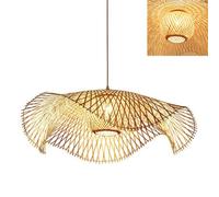 NOCHX Retro Stile bambù Tessuto Lampadario da Soffitto Sala da tè Rattan Fatto A Mano Tessuto Lampadario Lampada di Onda Forma Lampada Sospensione Scala bambù Arte Luce(55cm)