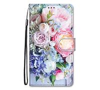 Nodigo-EU per iPhone 15 Cover a Libro Book Pelle PU Portafoglio Magnetica Custodia con Disegni Animale Motivo Antiurto Flip Silicone Bumper Case - Fiore