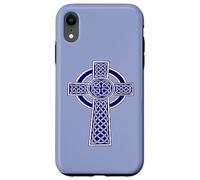 Nodo ornamentale celtico a croce alta decorativa blu Custodia per iPhone XR