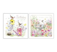 Noel Tatt Confezione da due biglietti di auguri per donne, confezione da 2 pezzi, motivi assortiti con uccelli e fiori da giardino, biglietti di auguri con buste - per lei