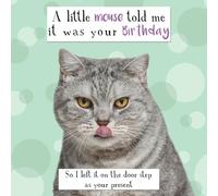 Noel Tatt Divertente biglietto di auguri di compleanno, scherzo con gatto e topo, divertente biglietto di auguri di compleanno per uomini o donne - 'A Little Mouse Told Me ... Left it On Your Doorstep