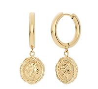 Noelani Creoles Gioielli per orecchie da Donna in Acciaio Inossidabile, 3,7 cm, oro, moneta, in confezione regalo