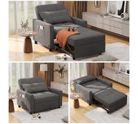 Noelse Divano letto futon convertibile, 3 in 1, multifunzione, schienale regolabile e reclinabile con moderno tessuto di lino, per soggiorno, camera da letto, appartamento, piccolo spazio, grigio