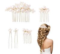 Noenaeni Set di 5 forcine per capelli con perle, pettine laterale da sposa, clip per capelli a forma di U, accessori da sposa, accessori vintage per damigelle, spose, ragazze con fiori