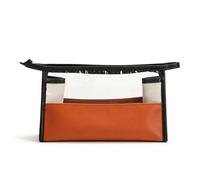 NOENNULL Borsa viaggio per la cultura del trucco, trasparente, in pelle PU con cerniera, per cosmetici, per viaggi in ufficio, colore marrone, s, casual