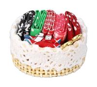 NOENNULL Cestino da Cucito in Miniatura per Casa delle Bambole, Kit da Cucito in Miniatura per Casa delle Bambole 1:12, Cestino da in Ad Alta Simulazione, Accessori per delle con Forbici, Tessuti,