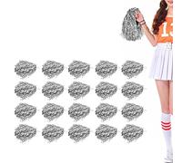 NOENNULL Confezione da 20 PON PON Cheerleading Cheer Pom Pom Realizzati in Lamina con Manici in Plastica per Rooters Cheering Squad Team Spirit Sports (Argento)