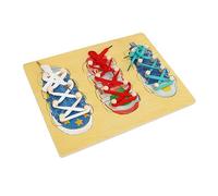 NOENNULL Giocattoli per scarpe in legno con lacci in legno, impara il kit di lacci per bambini piccoli, giocattoli educativi ispirati a Montessori con veri lacci passo dopo passo