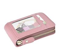 NOENNULL Mini portafoglio portatile di modo della borsa della carta di credito della chiusura lampo con il supporto della carta d'identità antimagnetico, Rosa