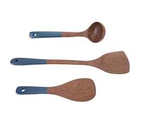 NOENNULL Set di Utensili da in Legno Robusti e Lisci per Cucinare Spatola Mestolo Cucchiaio 3 Pezzi Foro per Appendere per Principianti e Chef (Insieme 1)