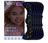 Noerrors 6 tatuaggi glitterati per il viso con lentiggini, si illuminano sotto la luce UV e la luce nera al buio, stelle fluorescenti colorate, finte lentiggini, arcobaleno, tatuaggi temporanei per