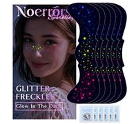 Noerrors 6 tatuaggi glitterati per il viso con lentiggini, si illuminano sotto la luce UV e la luce nera al buio, stelle fluorescenti colorate, finte lentiggini, arcobaleno, tatuaggi temporanei per