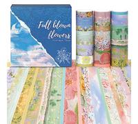 NOGAMOGA Vintage Oil Painting Flowers Washi Tape Set, 20 Rotoli 0,5/1/1,5/2/2,5cm WideNastri adesivi decorativi per Journaling, Scrapbooking Supplies, Bullet Journals, Junk Journal, Diy Crafts (Blu)