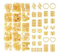 Nogeqi 190 accessori per capelli in oro pirata per trecce, perline per capelli in metallo, da agganciare, regolabili in oro, dreadlocks, gioielli da pirata, con scatola di immagazzinaggio