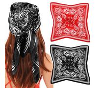 Nogeqi 2 Pezzi Bandana di Seta Rossa Nera 70 x 70 cm, Foulard Donna Estate in Raso Paisley Quadrato Stampato, Sciarpe per Copricapo Capelli Scialle da Polso, Nero, L
