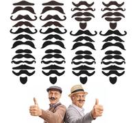 Nogeqi 54 pezzi baffi da incollare, nero, marrone, baffi, barba finte, per bambini, adulti, fake mustache, moustache, baffi adesivi per costume Halloween, feste di Natale, carnevale