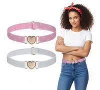 Nogeqi Cintura elastica per bambini, 2 pezzi, per bambine, elasticizzata, per bambini, per 2-15 anni, con fibbia a cuore, per jeans, vestiti, maglioni