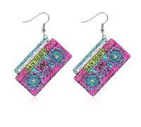 Nogeqi Orecchini retrò a cassetta, in acrilico al neon anni '80 anni '90, abbigliamento da donna, festival, festa anni '80, accessori da donna, vintage, radio cassette, gioielli nostalgia, regalo per