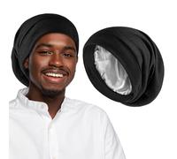 Nogeqi Silk Bonnet Sleep Cap, berretto in raso per dormire, rete per capelli per dormire, protezione dei capelli, cappello da notte regolabile, doppio strato, morbido traspirante per la scuola, Nero