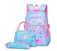 Nogkdyc Borsa per la scuola per le ragazze Studenti della scuola primaria per le ragazze Zaino con stampa rosa Set da 3 pezzi per le classi 2-6 Impermeabile di grande capacità(azzurro,Un)