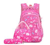 Nogkdyc Borsa per la scuola per le ragazze Studenti della scuola primaria per le ragazze Zaino con stampa rosa Set da 3 pezzi per le classi 2-6 Impermeabile di grande capacità(rosso rosa,Un)